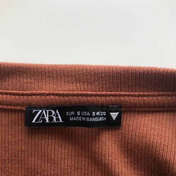 Zara Brown Ruched Ribbed Dress - Picture 4 of 4